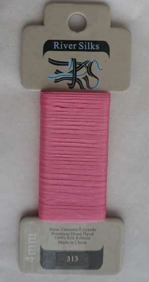 River Silks Ribbon 4mm. Color 313 Carnation PINK Hand Dyed 5.5 Yards